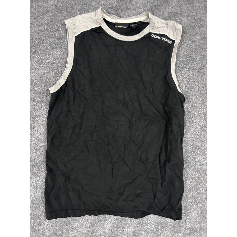 DKNY Jeans Muscle Tee Mens Size L Black Cotton Contrast Trim Sleeveless Shirt